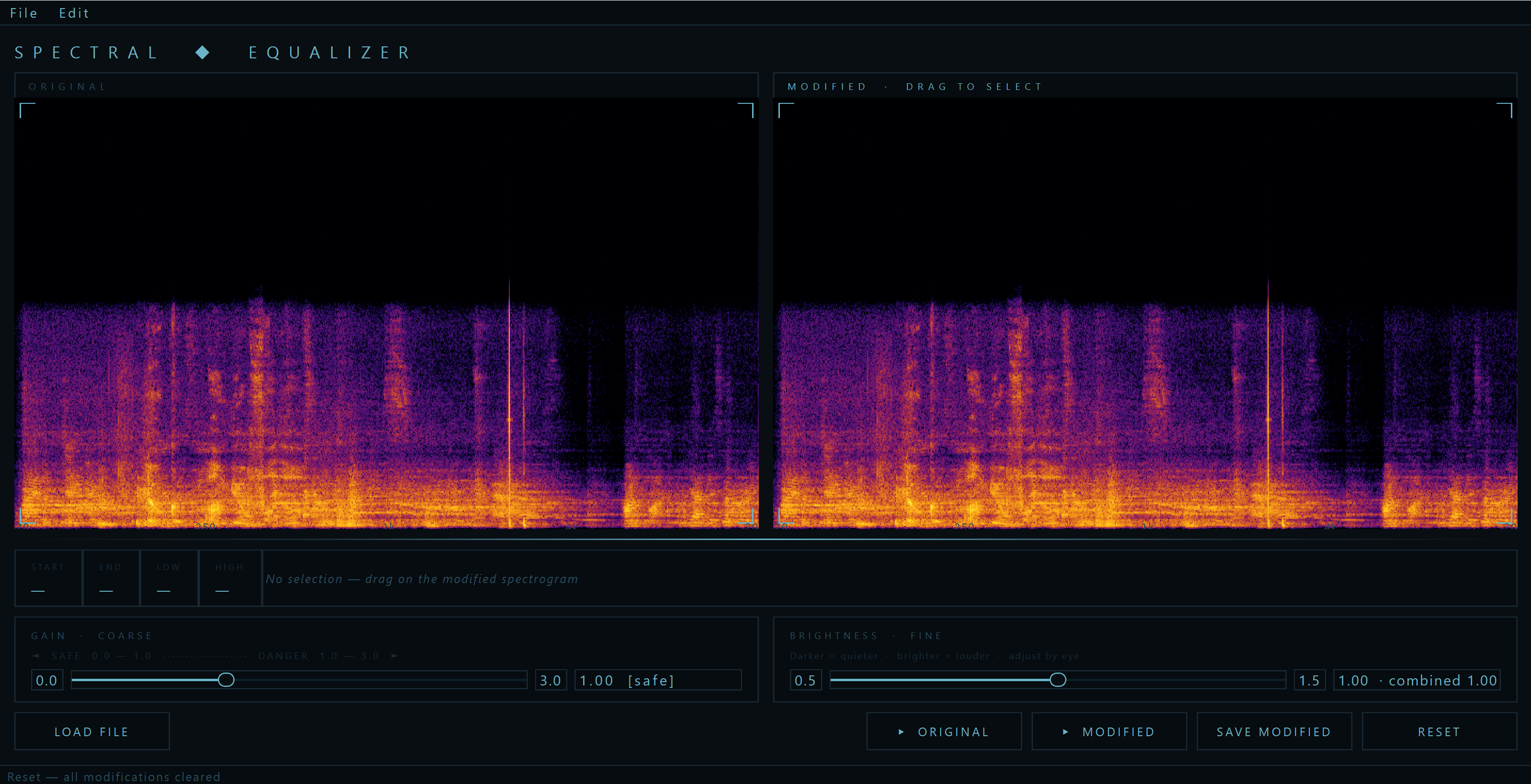 Both spectrograms loaded with a voice recording